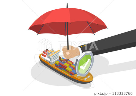 3D Isometric Flat  Conceptual Illustration of Shipping Insurance 113333760