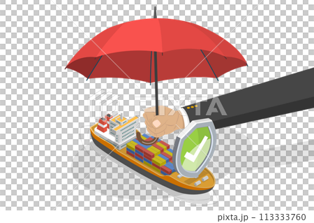 3D Isometric Flat  Conceptual Illustration of Shipping Insurance 113333760