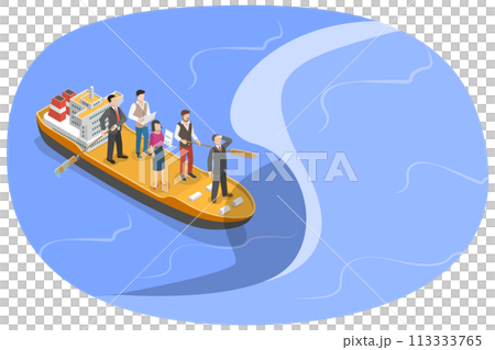3D Isometric Flat  Conceptual Illustration of Teamwork and Leadership 113333765