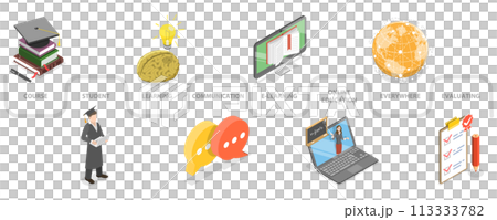 3D Isometric Flat  Conceptual Illustration of Modern Digital Education Infographic 113333782