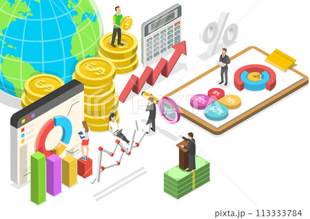 3D Isometric Flat  Conceptual Illustration of Macroeconomics 3D Isometric Flat  Conceptual Illustration of Macroeconomics 113333784