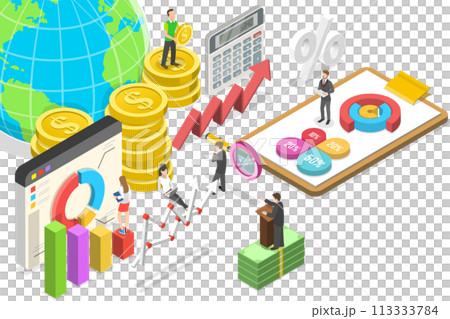 3D Isometric Flat  Conceptual Illustration of Macroeconomics 3D Isometric Flat  Conceptual Illustration of Macroeconomics 113333784