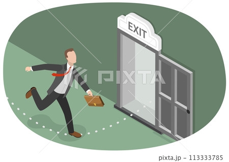 3D Isometric Flat  Conceptual Illustration of Emergency Escape and Evacuation 113333785
