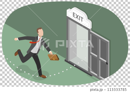3D Isometric Flat  Conceptual Illustration of Emergency Escape and Evacuation 113333785