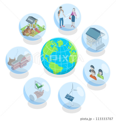 3D Isometric Flat  Conceptual Illustration of ESG - Environmental, Social and Corporate Governance 113333787
