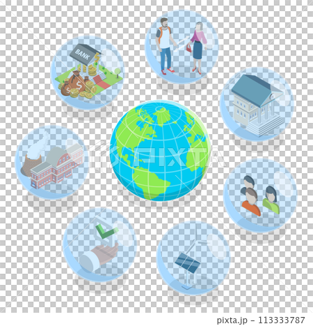 3D Isometric Flat  Conceptual Illustration of ESG - Environmental, Social and Corporate Governance 113333787