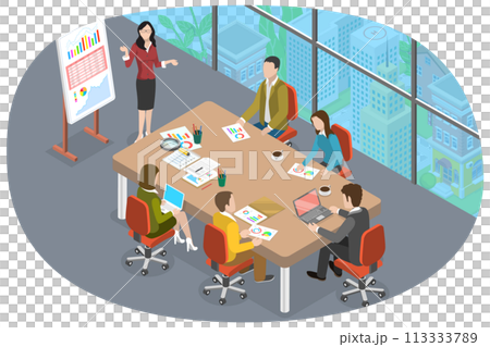 3D Isometric Flat  Conceptual Illustration of Boardroom 113333789