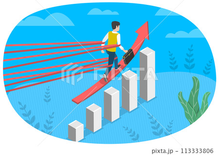 3D Isometric Flat  Conceptual Illustration of Business Obstacles 113333806