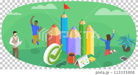 3D Isometric Flat  Conceptual Illustration of Creative Accomplishment 113333808