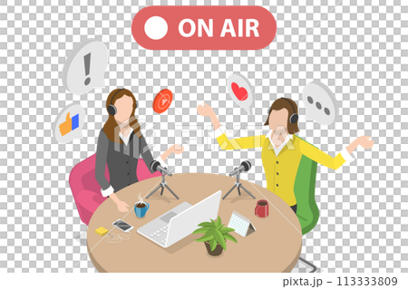3D Isometric Flat Conceptual Illustration of Podcast Recording 3D Isometric Flat Conceptual Illustration of Podcast Recording 113333809