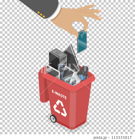 3D Isometric Flat  Conceptual Illustration of Electronic Waste 113333817