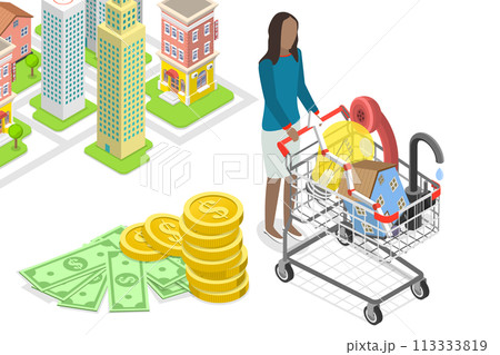 3D Isometric Flat  Conceptual Illustration of Cost Of Living 113333819