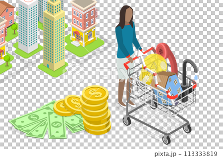 3D Isometric Flat  Conceptual Illustration of Cost Of Living 113333819