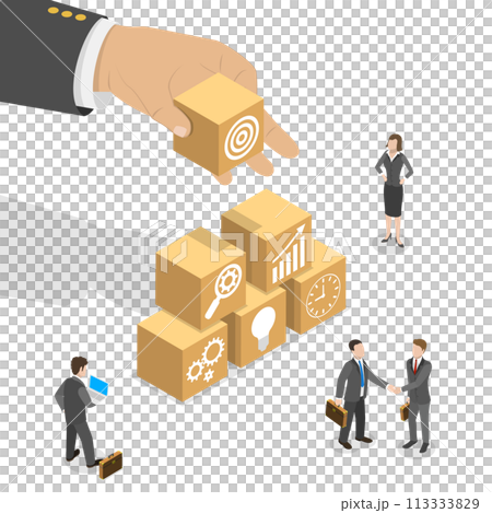 3D Isometric Flat  Conceptual Illustration of Business Efficiency Goals 113333829