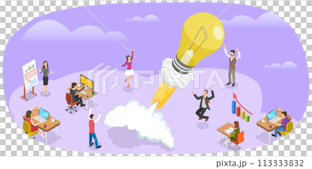 3D Isometric Flat  Conceptual Illustration of Startup Idea 113333832
