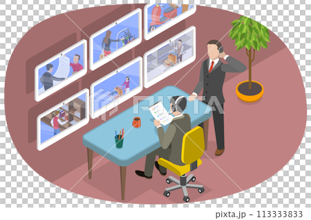 3D Isometric Flat  Conceptual Illustration of Security Surveillance 113333833