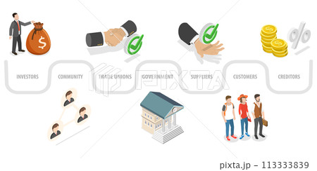 3D Isometric Flat Conceptual Illustration of Stakeholder 3D Isometric Flat Conceptual Illustration of Stakeholder 113333839