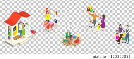 3D Isometric Flat Conceptual Illustration of Happy Family Set 3D Isometric Flat Conceptual Illustration of Happy Family Set 113333851