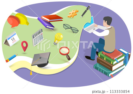 3D Isometric Flat Conceptual Illustration of Online Learning 3D Isometric Flat Conceptual Illustration of Online Learning 113333854