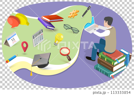 3D Isometric Flat Conceptual Illustration of Online Learning 3D Isometric Flat Conceptual Illustration of Online Learning 113333854