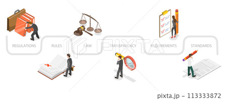 3D Isometric Flat  Conceptual Illustration of Regualatory Complience 113333872