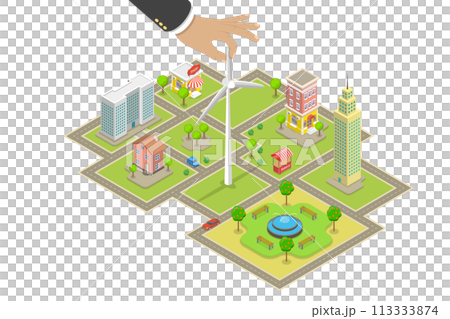 3D Isometric Flat  Conceptual Illustration of Green Infrastructure 113333874