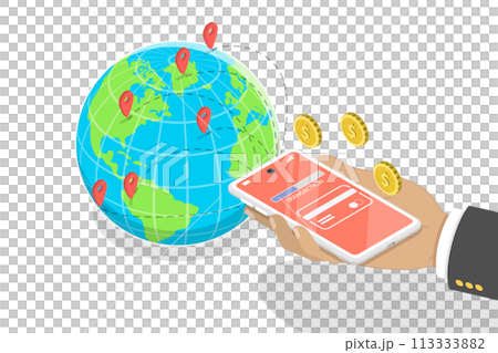3D Isometric Flat Conceptual Illustration of Money Transfer 3D Isometric Flat Conceptual Illustration of Money Transfer 113333882
