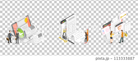 3D Isometric Flat  Conceptual Illustration of Cyber Security 113333887