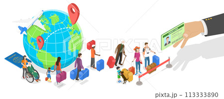 3D Isometric Flat  Conceptual Illustration of International Migration 113333890