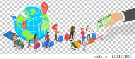 3D Isometric Flat  Conceptual Illustration of International Migration 113333890