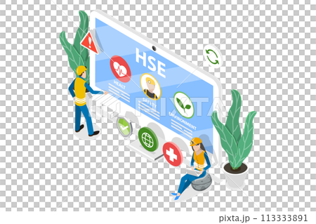3D Isometric Flat  Conceptual Illustration of HSE - Health Safety Environment 113333891