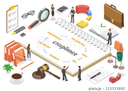 3D Isometric Flat  Conceptual Illustration of Compliance 113333893