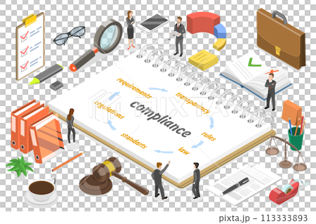 3D Isometric Flat  Conceptual Illustration of Compliance 113333893