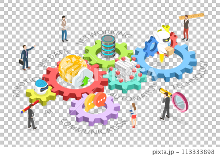 3D Isometric Flat  Conceptual Illustration of Digital Transformation 113333898