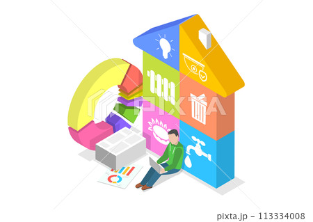 3D Isometric Flat  Conceptual Illustration of Utility Services 113334008