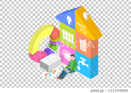 3D Isometric Flat  Conceptual Illustration of Utility Services 113334008