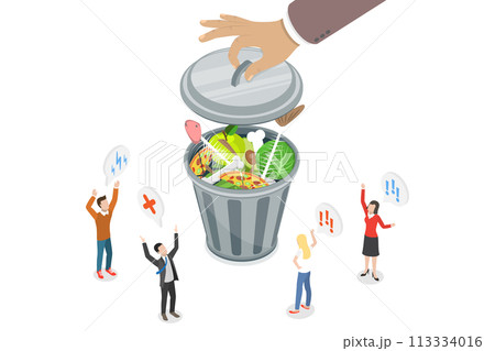 3D Isometric Flat Conceptual Illustration of Food Waste Problem 3D Isometric Flat Conceptual Illustration of Food Waste Problem 113334016