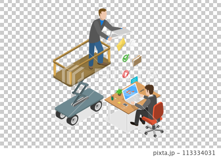 3D Isometric Flat  Conceptual Illustration of File Transfer 113334031