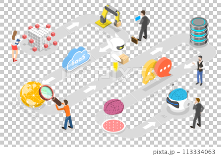 3D Isometric Flat  Conceptual Illustration of Digital Transformation 113334063