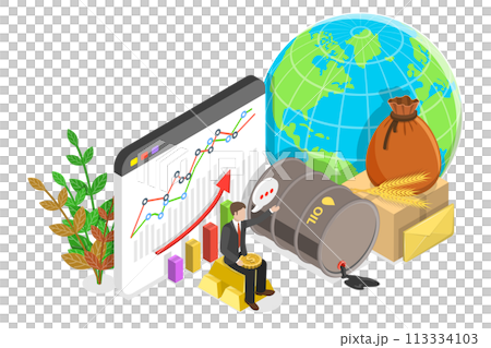 3D Isometric Flat  Conceptual Illustration of Commodity Market 113334103