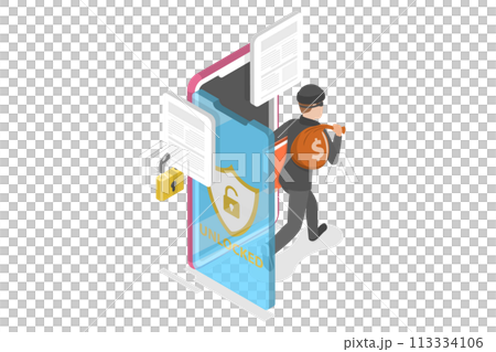 3D Isometric Flat  Conceptual Illustration of Cyber Hacking 113334106