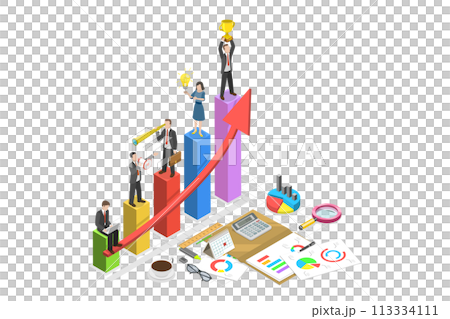3D Isometric Flat  Conceptual Illustration of Business Development 113334111