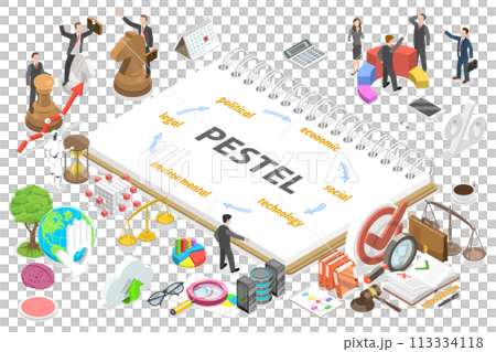 3D Isometric Flat Conceptual Illustration of PESTEL Analysis Model 3D Isometric Flat Conceptual Illustration of PESTEL Analysis Model 113334118