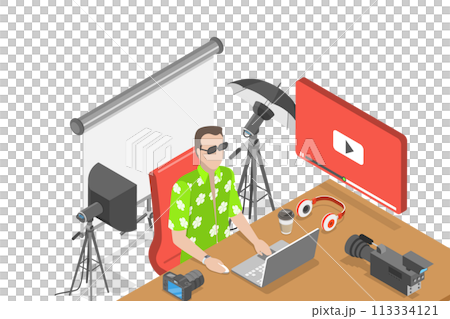 3D Isometric Flat Conceptual Illustration of Vlogging 3D Isometric Flat Conceptual Illustration of Vlogging 113334121