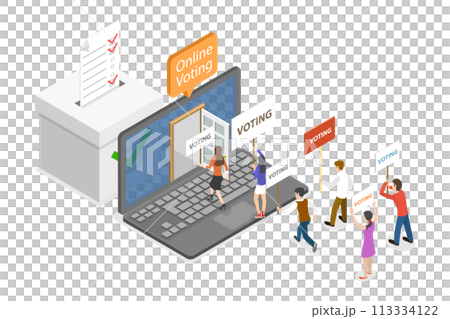 3D Isometric Flat  Conceptual Illustration of Online Voting 113334122