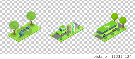 3D Isometric Flat Conceptual Illustration of Sustainable Transportation 3D Isometric Flat Conceptual Illustration of Sustainable Transportation 113334124