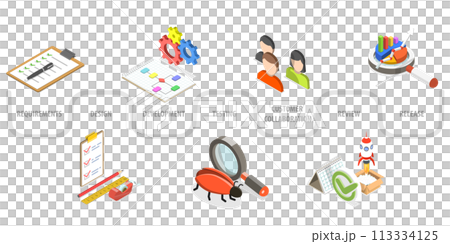 3D Isometric Flat  Conceptual Illustration of Agile Software Development Lifecycle 113334125