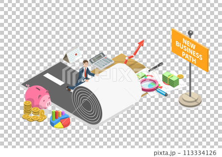 3D Isometric Flat  Conceptual Illustration of New Business Path 113334126