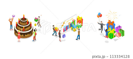 3D Isometric Flat Conceptual Illustration of Celebrating Party 3D Isometric Flat Conceptual Illustration of Celebrating Party 113334128