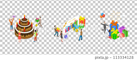 3D Isometric Flat Conceptual Illustration of Celebrating Party 3D Isometric Flat Conceptual Illustration of Celebrating Party 113334128